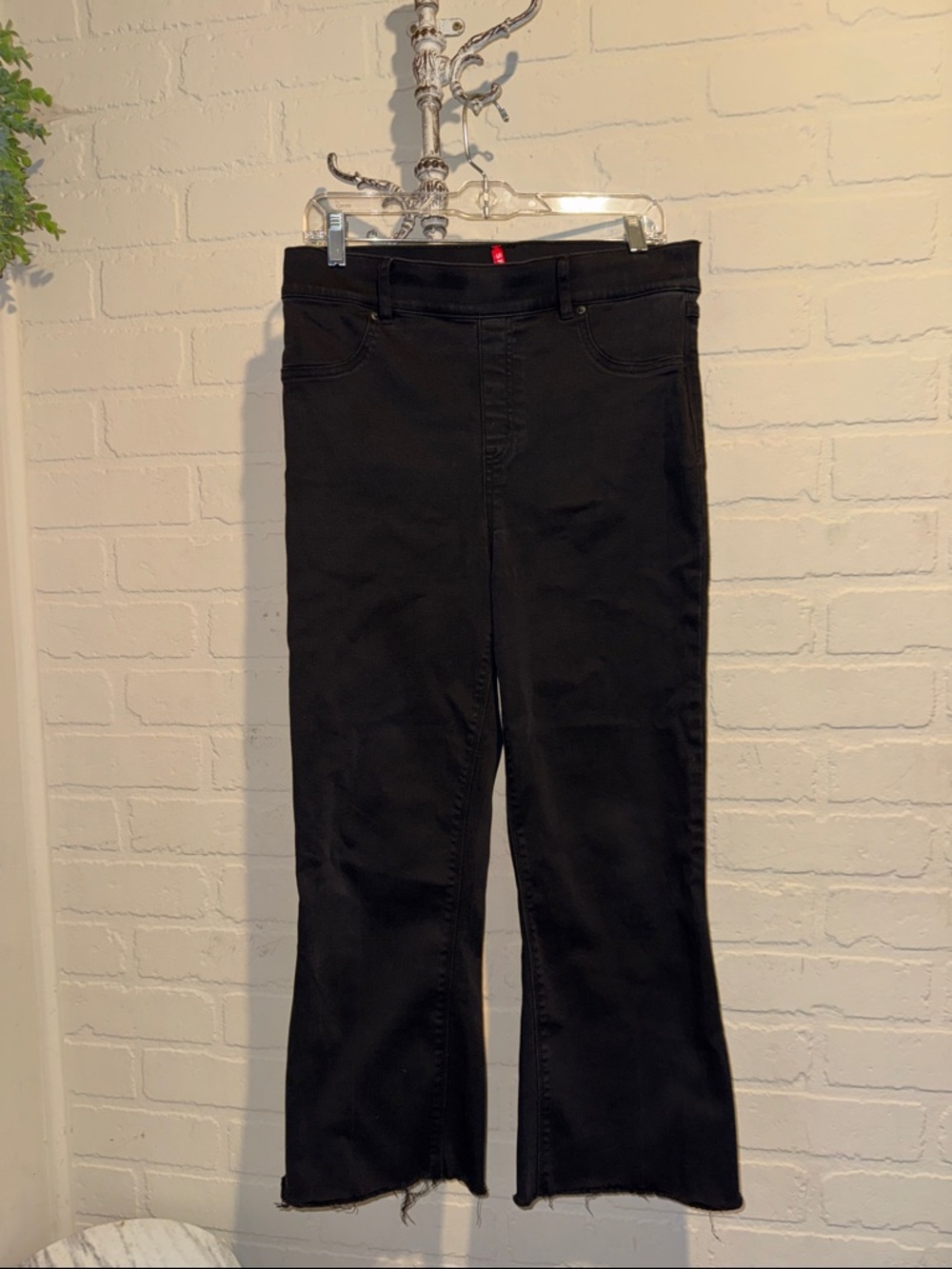 SPANX Black jeans large stretch wide leg raw hem